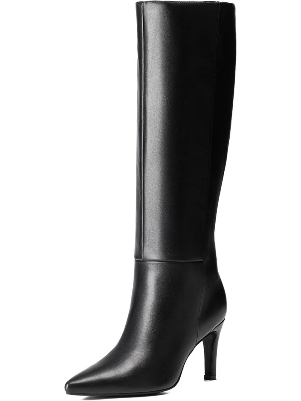 Women's Black Faux Leather Fashion Side Zipper Non-slip Stiletto Knee High Boots
